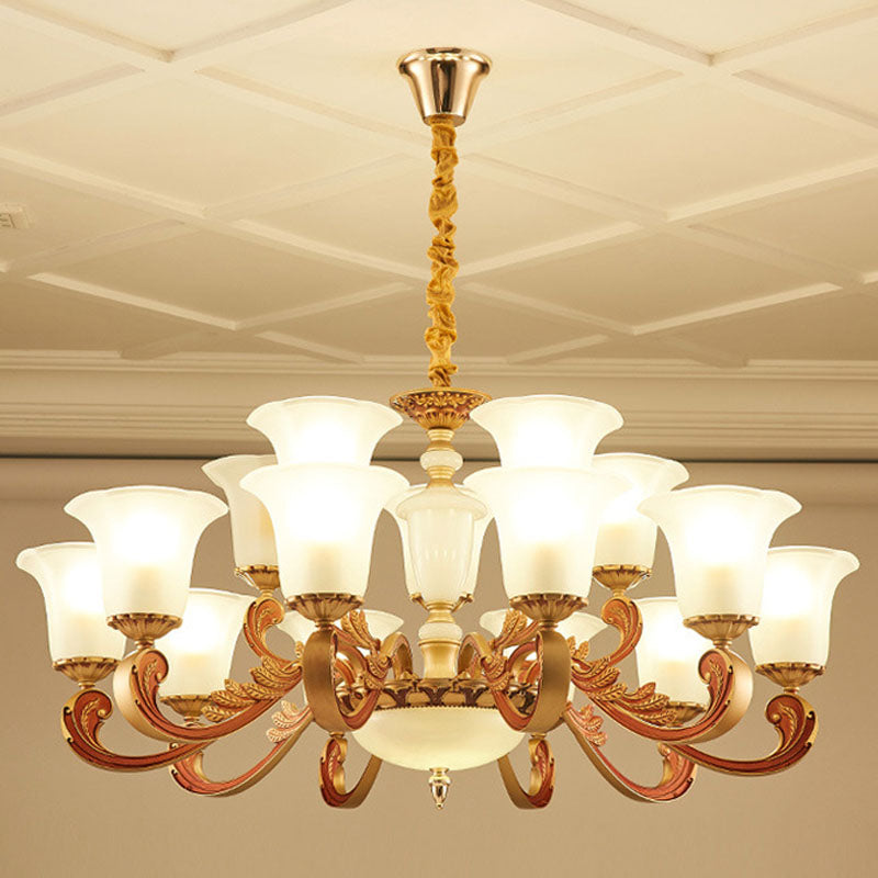 Morning Glory Frosted Glass Chandelier Modernist Gold Pendant Lighting Fixture for Bedroom Clearhalo 'Ceiling Lights' 'Chandeliers' 'Modern Chandeliers' 'Modern' Lighting' 2030537