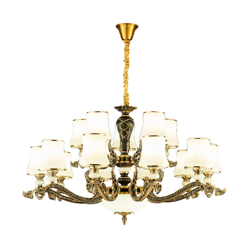 Brass Tapered Chandelier Light Fixture Modernism White Glass Pendant Lighting for Living Room Clearhalo 'Ceiling Lights' 'Chandeliers' 'Modern Chandeliers' 'Modern' Lighting' 2030562