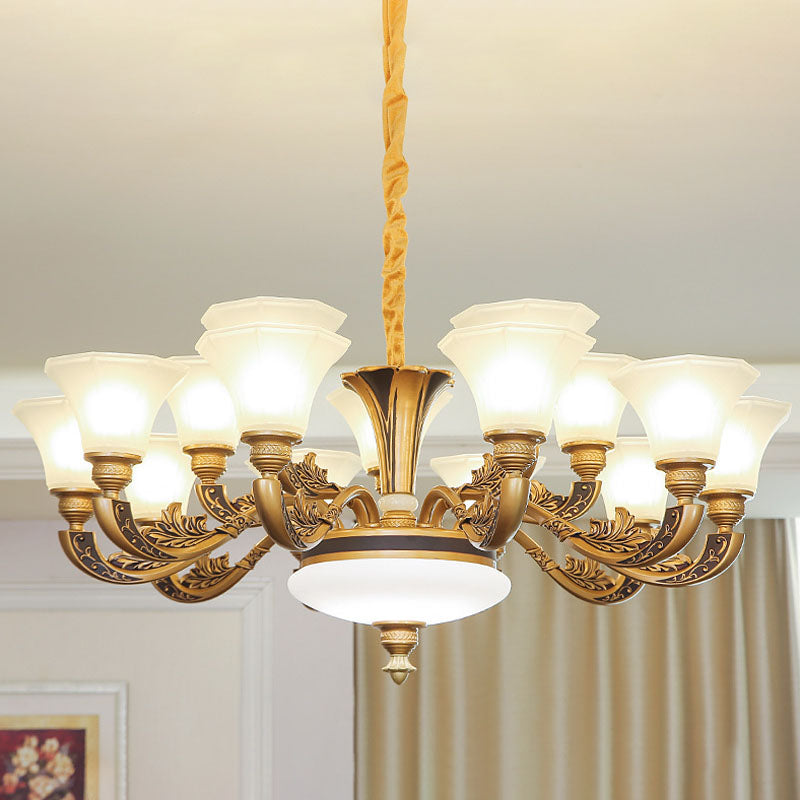 Bell Shaped Ceiling Chandelier Contemporary Frosted Glass Living Room Pendant Light Kit in White Clearhalo 'Ceiling Lights' 'Chandeliers' 'Modern Chandeliers' 'Modern' Lighting' 2030575