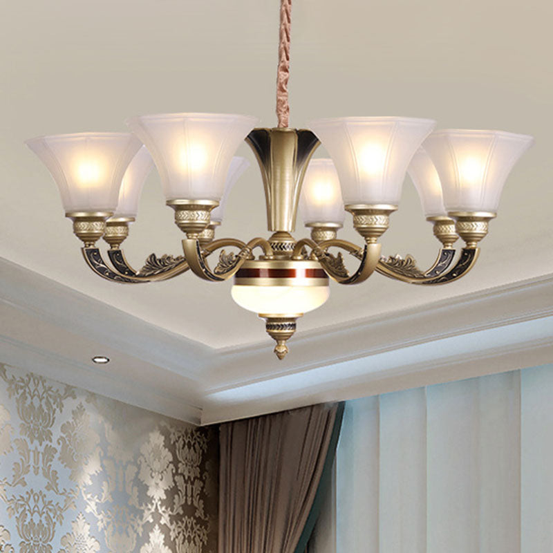 Bell Shaped Ceiling Chandelier Contemporary Frosted Glass Living Room Pendant Light Kit in White Clearhalo 'Ceiling Lights' 'Chandeliers' 'Modern Chandeliers' 'Modern' Lighting' 2030581