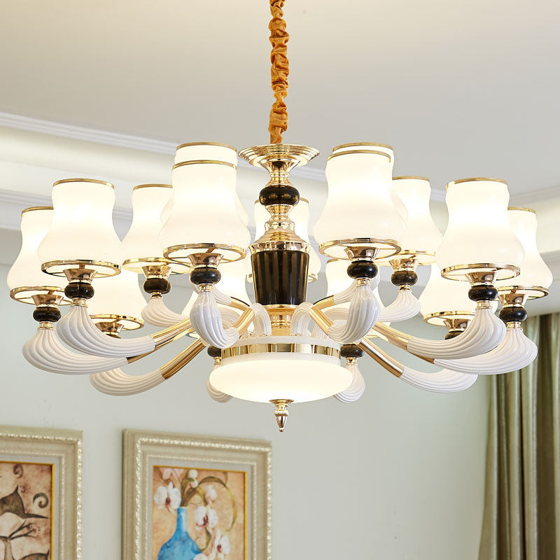 Milky Glass Flared Pendulum Light Modern Style Chandelier Lighting Fixture for Dining Room Clearhalo 'Ceiling Lights' 'Chandeliers' 'Glass shade' 'Glass' 'Modern Chandeliers' 'Modern' Lighting' 2030597