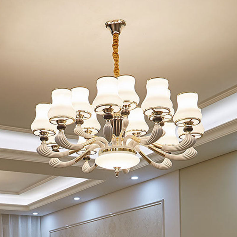 Milky Glass Flared Pendulum Light Modern Style Chandelier Lighting Fixture for Dining Room Clearhalo 'Ceiling Lights' 'Chandeliers' 'Glass shade' 'Glass' 'Modern Chandeliers' 'Modern' Lighting' 2030598