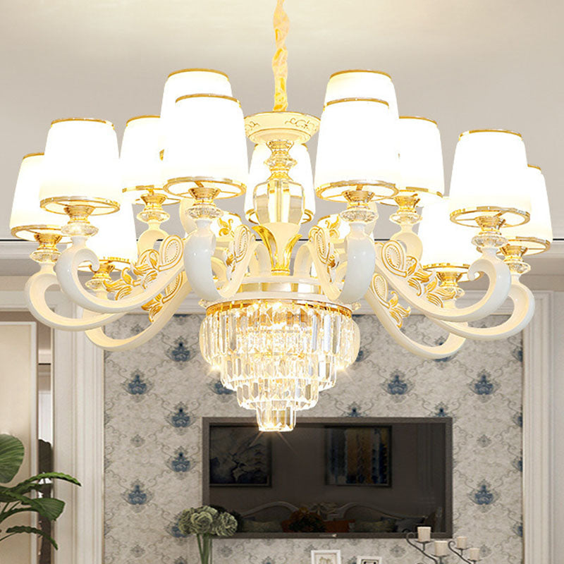 Gold Conical Hanging Pendant Light Simplicity Opaline Glass Chandelier Lighting with Curved Arm 15 Gold Clearhalo 'Ceiling Lights' 'Chandeliers' 'Modern Chandeliers' 'Modern' Lighting' 2030639