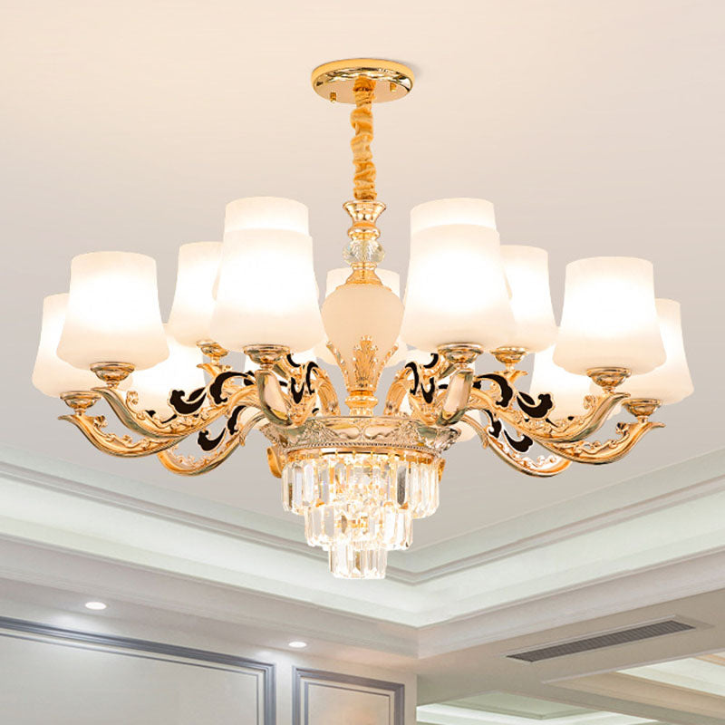 Simple Pendulum Light Gold Tapered Chandelier Lamp with White Frosted Glass Shade for Living Room Clearhalo 'Ceiling Lights' 'Chandeliers' 'Modern Chandeliers' 'Modern' Lighting' 2030650