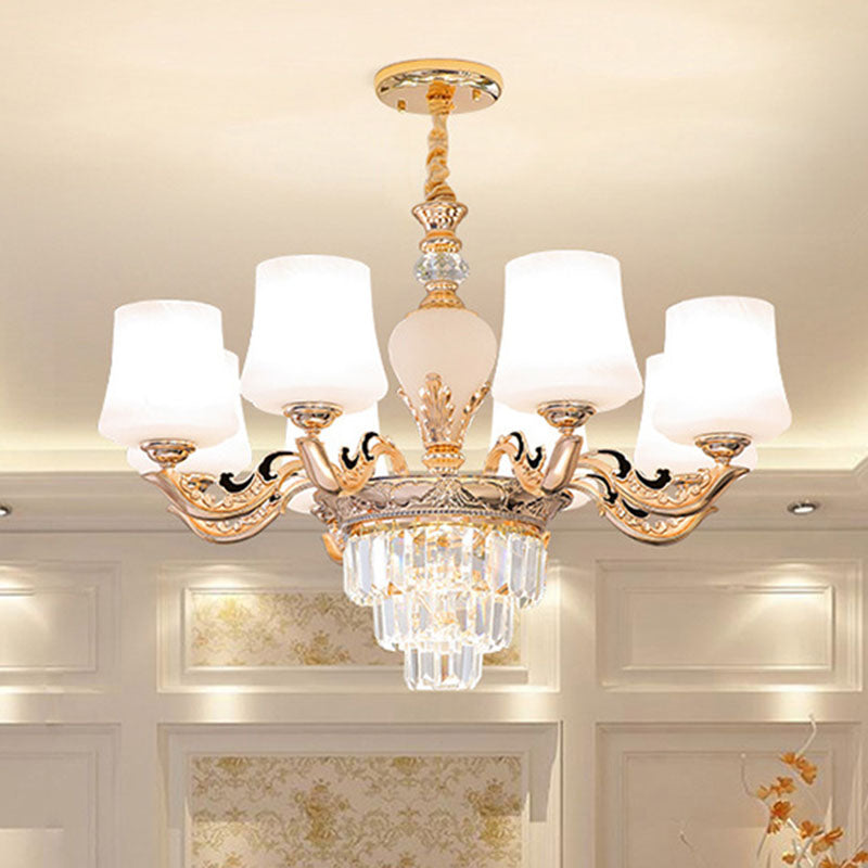Simple Pendulum Light Gold Tapered Chandelier Lamp with White Frosted Glass Shade for Living Room Clearhalo 'Ceiling Lights' 'Chandeliers' 'Modern Chandeliers' 'Modern' Lighting' 2030655