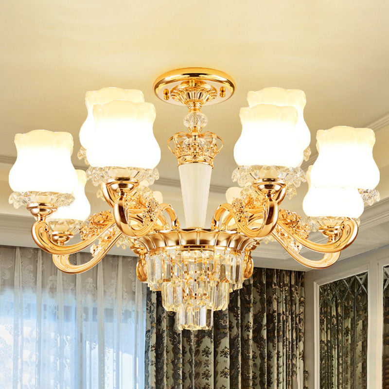 Bud Shaped Drop Lamp Contemporary Milky Glass Dining Room Chandelier Light Fixture in Gold Clearhalo 'Ceiling Lights' 'Chandeliers' 'Modern Chandeliers' 'Modern' Lighting' 2030665