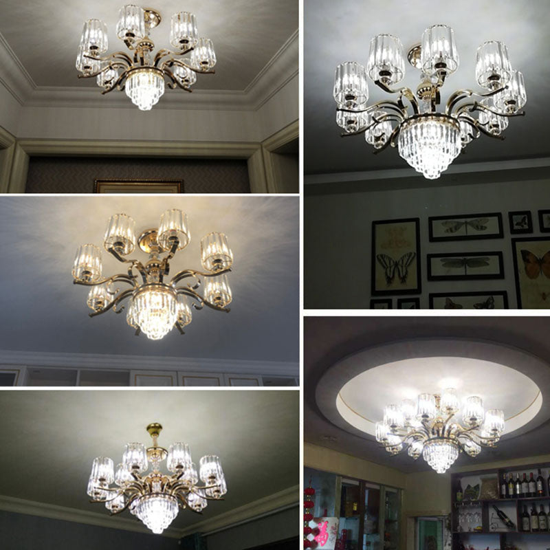 Clear Crystal Cylinder Chandelier Lamp Modernity Pendant Lighting Fixture in Gold Clearhalo 'Ceiling Lights' 'Chandeliers' 'Clear' 'Industrial' 'Modern Chandeliers' 'Modern' 'Tiffany' 'Traditional Chandeliers' Lighting' 2030682