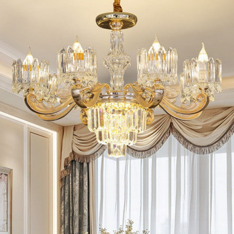 Drum Bedroom Chandelier Light Clear Crystal Modern Suspension Lighting Fixture in Gold Clearhalo 'Ceiling Lights' 'Chandeliers' 'Clear' 'Industrial' 'Modern Chandeliers' 'Modern' 'Tiffany' 'Traditional Chandeliers' Lighting' 2030701
