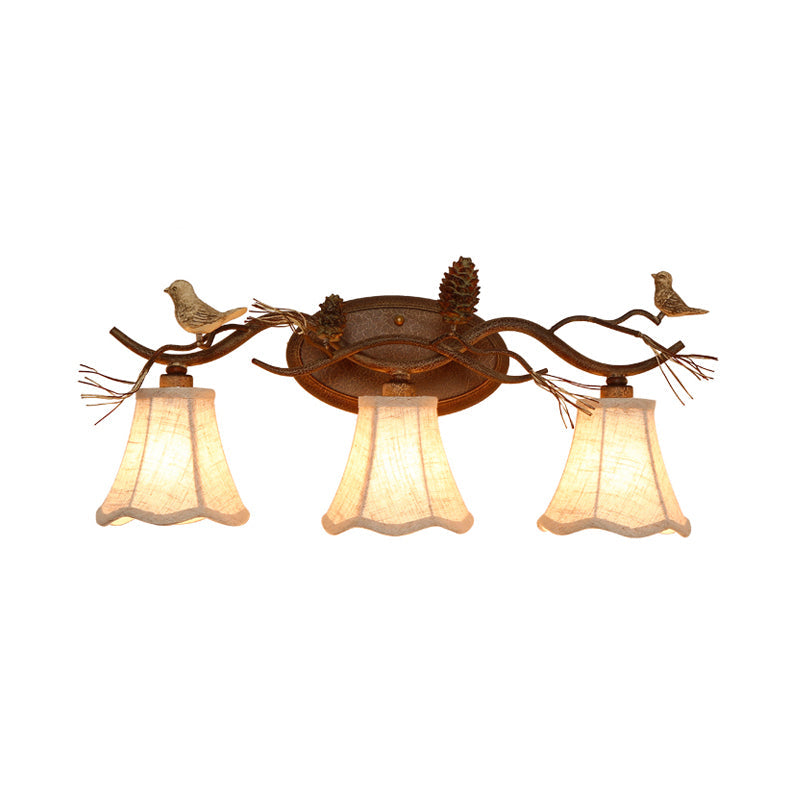 Rust Scalloped Wall Lighting Traditional Metal 2/3 Lights Bedroom Sconce Lamp with White Fabric Shade Clearhalo 'Wall Lamps & Sconces' 'Wall Lights' Lighting' 203076