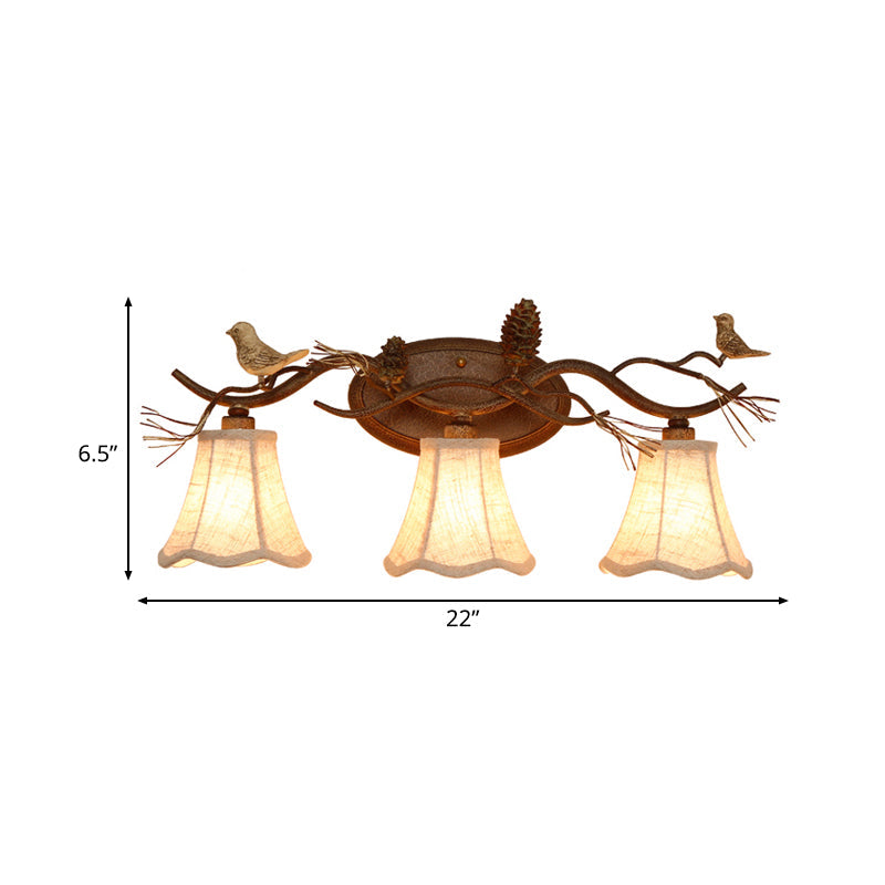 Rust Scalloped Wall Lighting Traditional Metal 2/3 Lights Bedroom Sconce Lamp with White Fabric Shade Clearhalo 'Wall Lamps & Sconces' 'Wall Lights' Lighting' 203077