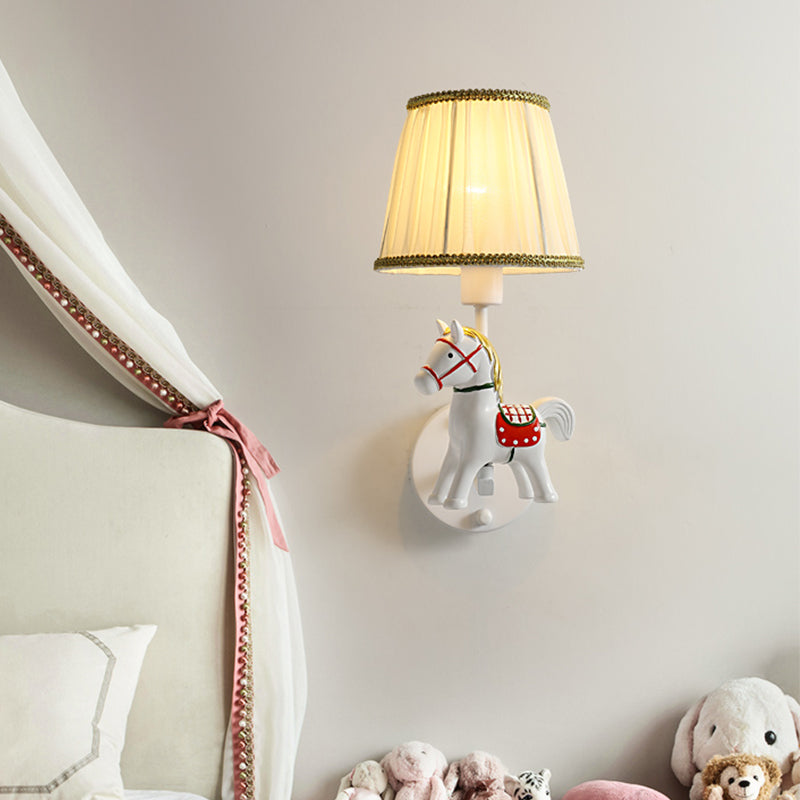 Single-Bulb Bedroom Wall Light Fixture Cartoon White Wall Mount Light with Conical Fabric Shade White B Clearhalo 'Wall Lamps & Sconces' 'Wall Lights' Lighting' 2030841