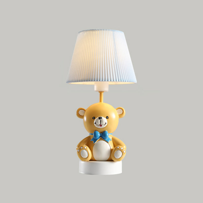 Empire Shade Table Light Cartoon Fabric Single-Bulb White Nightstand Lamp with Horse Base Clearhalo 'Lamps' 'Table Lamps' Lighting' 2030938