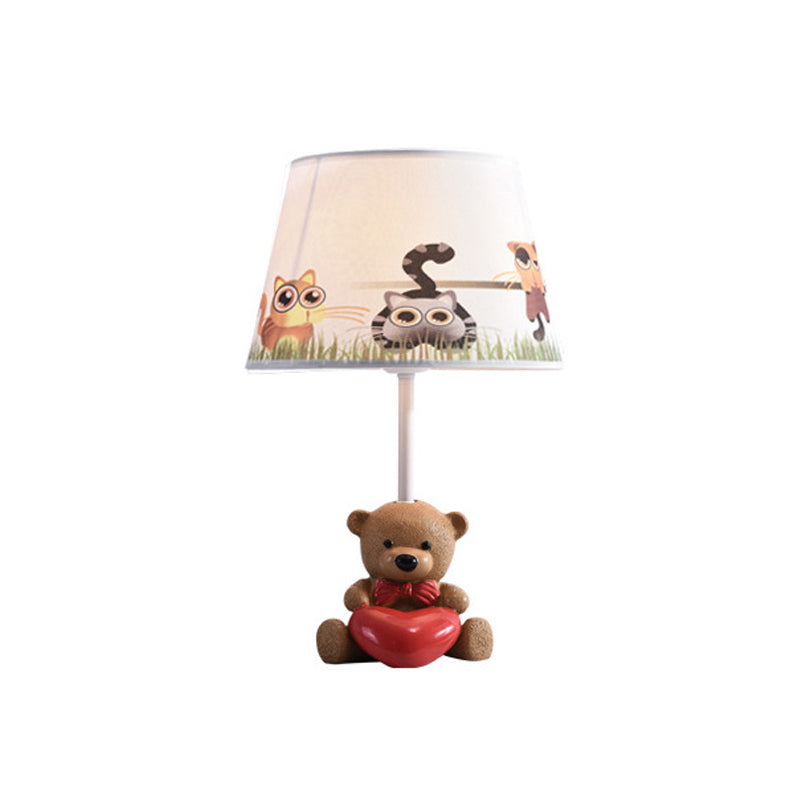 Nordic Empire Shade Table Light Fabric 1 Bulb Bedroom Nightstand Lamp with Figurine Clearhalo 'Lamps' 'Table Lamps' Lighting' 2030963