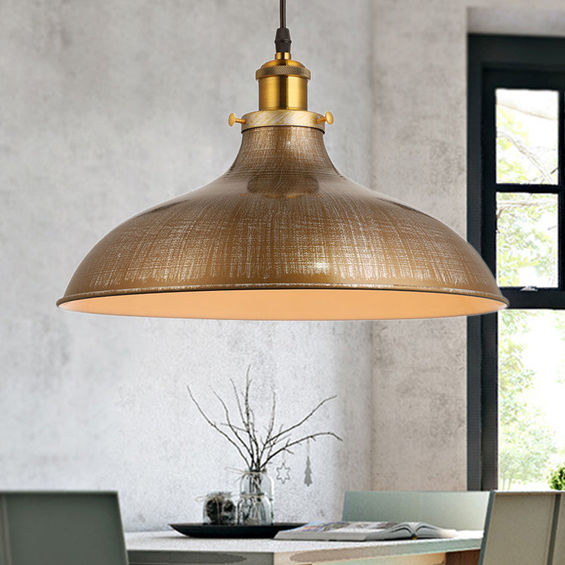 1 Light Pendant Ceiling Light Antique Style Bowl Iron Hanging Lamp with Adjustable Cord in Brass/Aged Silver Brass Clearhalo 'Art Deco Pendants' 'Cast Iron' 'Ceiling Lights' 'Ceramic' 'Crystal' 'Industrial Pendants' 'Industrial' 'Metal' 'Middle Century Pendants' 'Pendant Lights' 'Pendants' 'Tiffany' Lighting' 20313