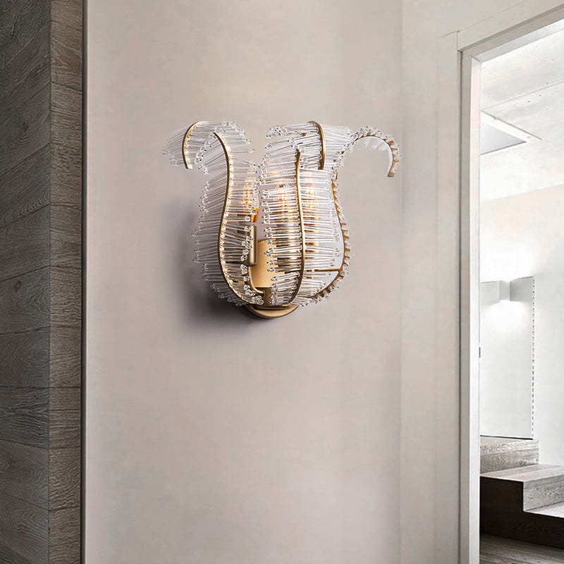 Banana Leaf Crystal Rod Wall Light Fixture Vintage 1/3 Lights Corridor Sconce Light in Gold Clearhalo 'Wall Lamps & Sconces' 'Wall Lights' Lighting' 203163