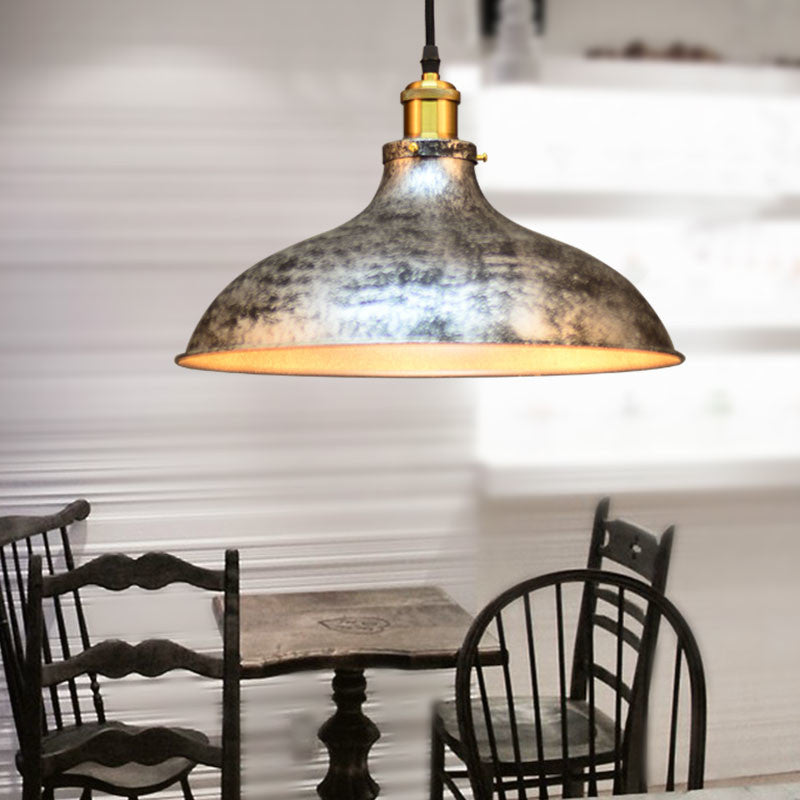 1 Light Pendant Ceiling Light Antique Style Bowl Iron Hanging Lamp with Adjustable Cord in Brass/Aged Silver Aged Silver Clearhalo 'Art Deco Pendants' 'Cast Iron' 'Ceiling Lights' 'Ceramic' 'Crystal' 'Industrial Pendants' 'Industrial' 'Metal' 'Middle Century Pendants' 'Pendant Lights' 'Pendants' 'Tiffany' Lighting' 20318