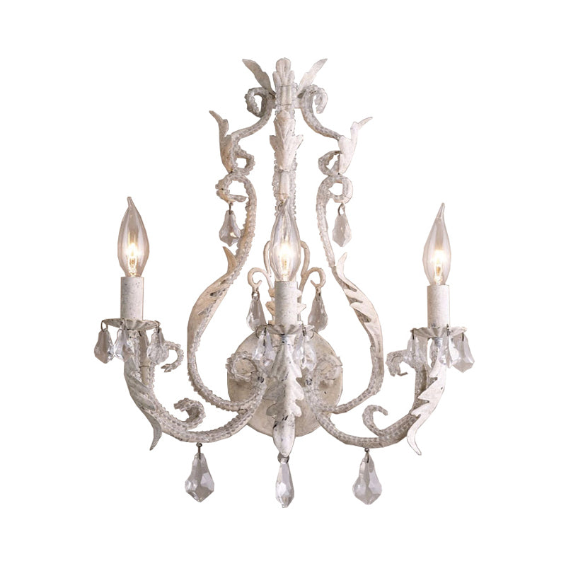 Rustic Curved Arm Wall Mount Light 3 Lights Grey/White/Distressed White Metal Sconce Light with Crystal Accent Clearhalo 'Wall Lamps & Sconces' 'Wall Lights' Lighting' 203203