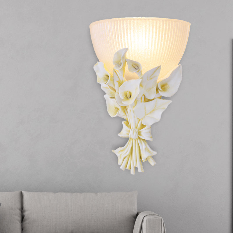 Prismatic Glass Dome Wall Lamp Traditional 1 Light Living Room Sconce Light with Green Bouquet Decoration White Clearhalo 'Wall Lamps & Sconces' 'Wall Lights' Lighting' 203257