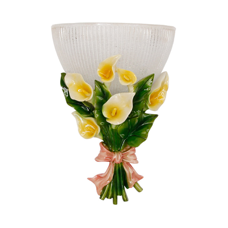 Prismatic Glass Dome Wall Lamp Traditional 1 Light Living Room Sconce Light with Green Bouquet Decoration Clearhalo 'Wall Lamps & Sconces' 'Wall Lights' Lighting' 203262