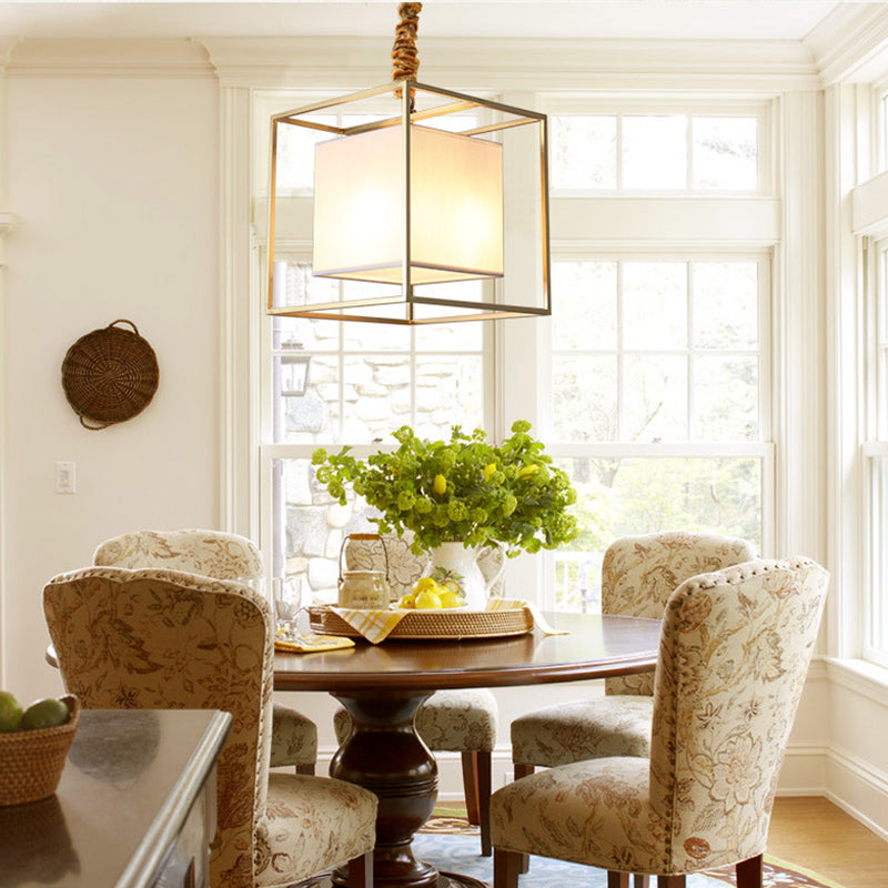 Square Fabric Chandelier Light Traditional 2/3/4 Lights Dining Room Ceiling Light Fixture with Gold Cubic Frame, 10"/12"/16" Wide Gold Clearhalo 'Ceiling Lights' 'Chandeliers' Lighting' options 203556_6f5be433-b853-4601-829b-2ff41b36cd36