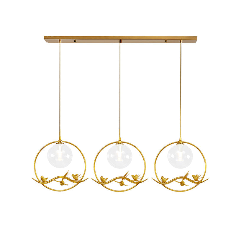 Globe Bedroom Pendant Light Vintage Smoke Gray/Clear/Amber Glass 1/3 Lights Brass Hanging Light with Round/Linear Canopy Clearhalo 'Ceiling Lights' 'Chandeliers' 'Glass shade' 'Glass' 'Pendant Lights' 'Pendants' Lighting' 203587