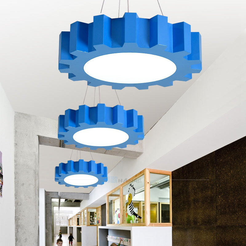 Creative Gear Pendant Light Acrylic Candy Colored LED Suspension Light for Kindergarten Blue Clearhalo 'Ceiling Lights' 'Pendant Lights' 'Pendants' Lighting' 203596_f27f8685-a65d-4843-82e7-594fc566f8eb