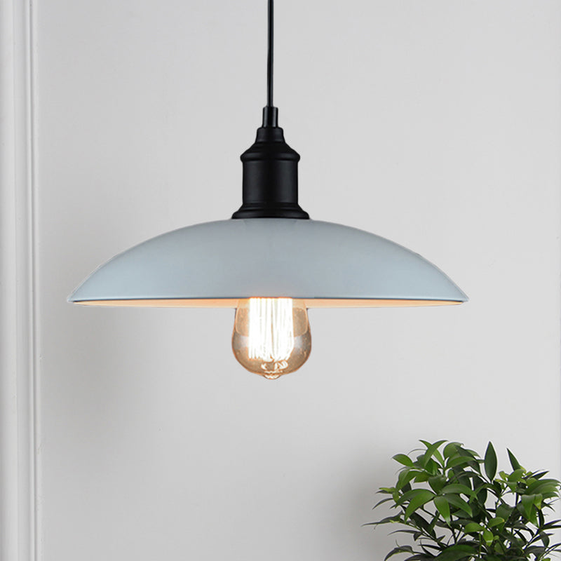 1 Head Pendant Lighting with Saucer Shade Metallic Loft Style Living Room Hanging Lamp in Black/White, 12.5"/16" W White Clearhalo 'Art Deco Pendants' 'Black' 'Cast Iron' 'Ceiling Lights' 'Ceramic' 'Crystal' 'Industrial Pendants' 'Industrial' 'Metal' 'Middle Century Pendants' 'Pendant Lights' 'Pendants' 'Rustic Pendants' 'Tiffany' Lighting' 203815
