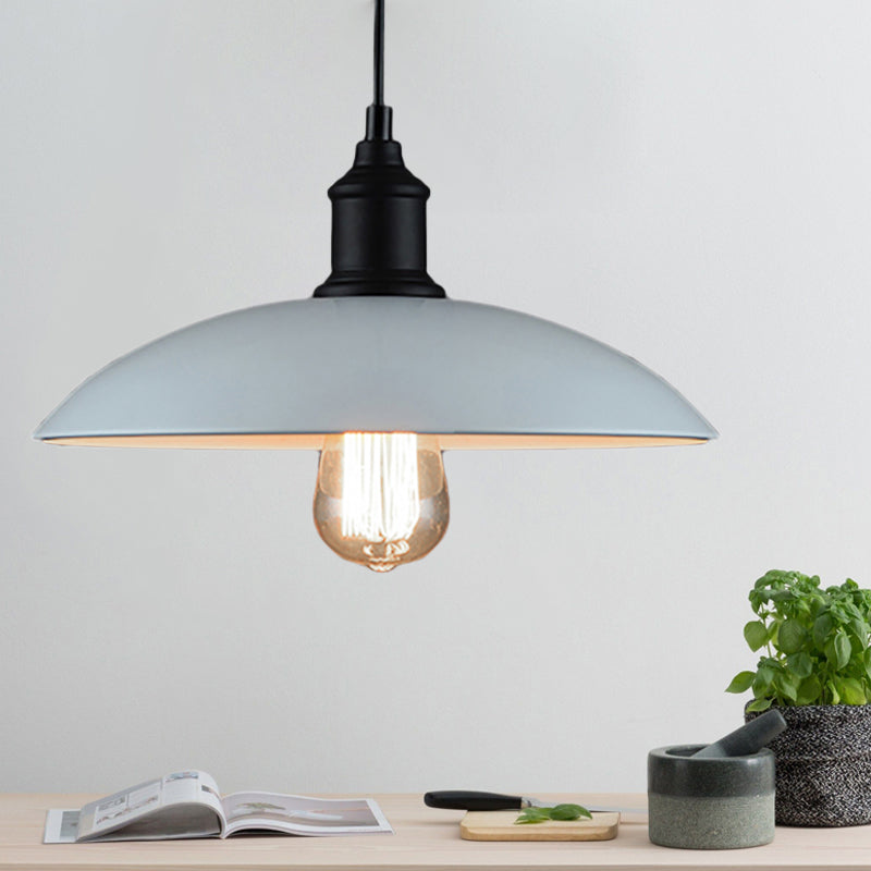 1 Head Pendant Lighting with Saucer Shade Metallic Loft Style Living Room Hanging Lamp in Black/White, 12.5"/16" W Clearhalo 'Art Deco Pendants' 'Black' 'Cast Iron' 'Ceiling Lights' 'Ceramic' 'Crystal' 'Industrial Pendants' 'Industrial' 'Metal' 'Middle Century Pendants' 'Pendant Lights' 'Pendants' 'Rustic Pendants' 'Tiffany' Lighting' 203816