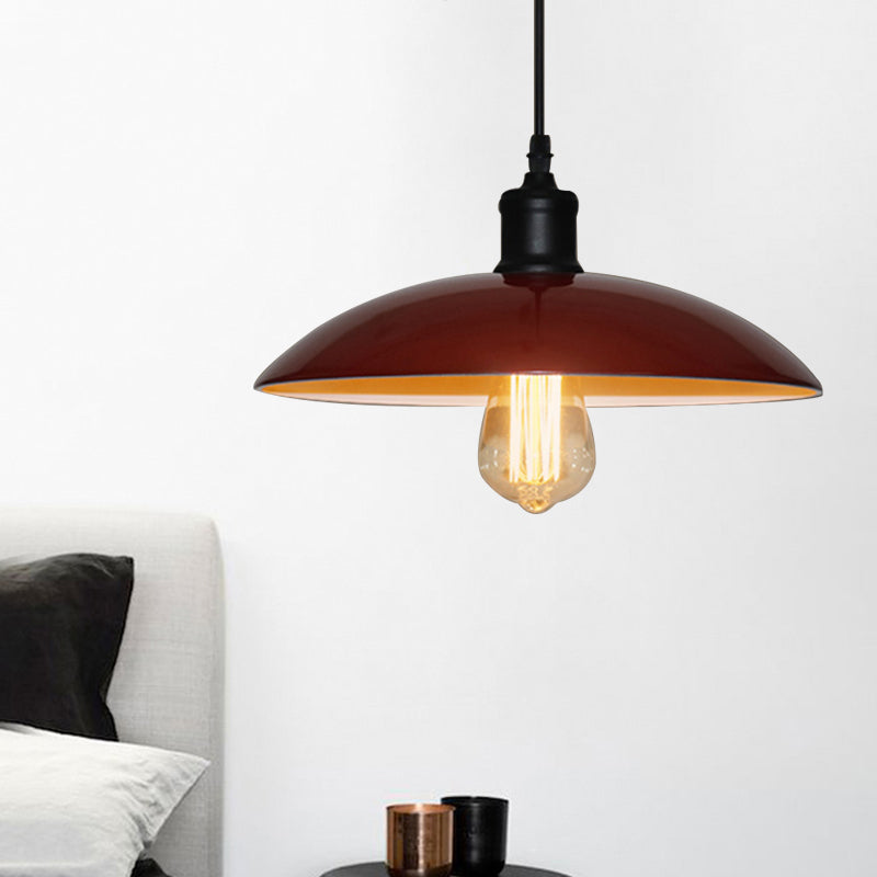 1 Head Pendant Lighting with Saucer Shade Metallic Loft Style Living Room Hanging Lamp in Black/White, 12.5"/16" W Clearhalo 'Art Deco Pendants' 'Black' 'Cast Iron' 'Ceiling Lights' 'Ceramic' 'Crystal' 'Industrial Pendants' 'Industrial' 'Metal' 'Middle Century Pendants' 'Pendant Lights' 'Pendants' 'Rustic Pendants' 'Tiffany' Lighting' 203820