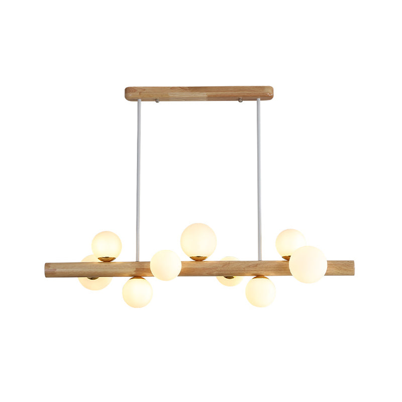 Linear Dining Room Island Light Wooden LED Simple Hanging Ceiling Light with Cream Glass Shade Clearhalo 'Ceiling Lights' 'Island Lights' Lighting' 2038724