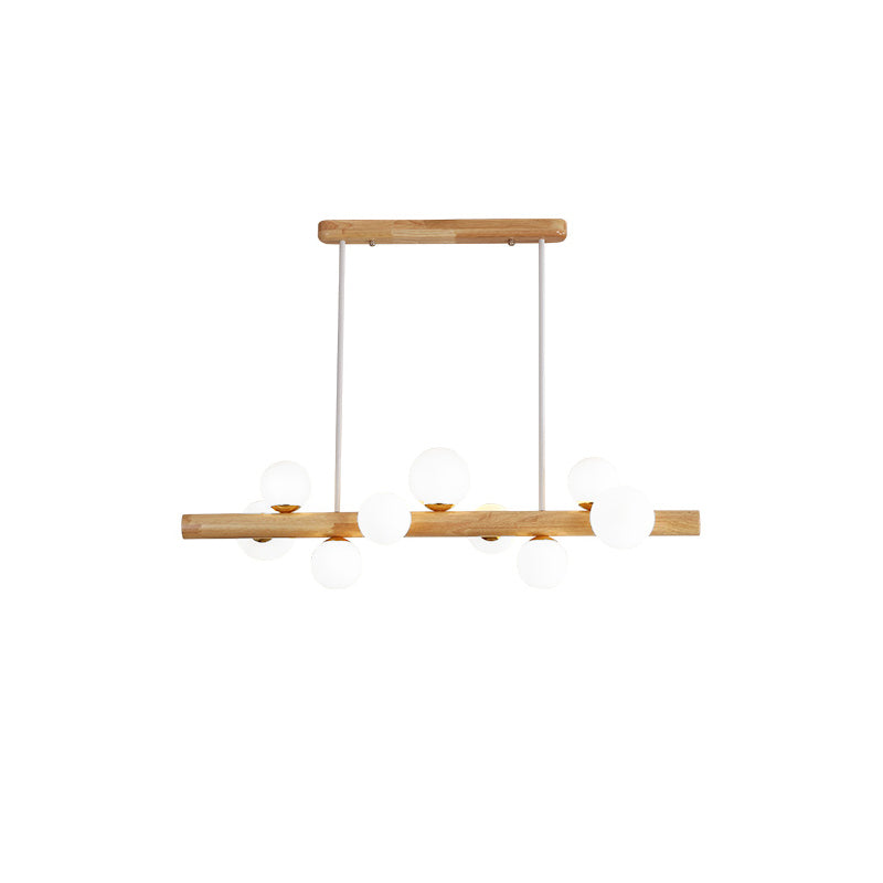 Linear Dining Room Island Light Wooden LED Simple Hanging Ceiling Light with Cream Glass Shade Clearhalo 'Ceiling Lights' 'Island Lights' Lighting' 2038725