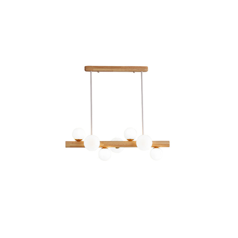 Linear Dining Room Island Light Wooden LED Simple Hanging Ceiling Light with Cream Glass Shade Clearhalo 'Ceiling Lights' 'Island Lights' Lighting' 2038727