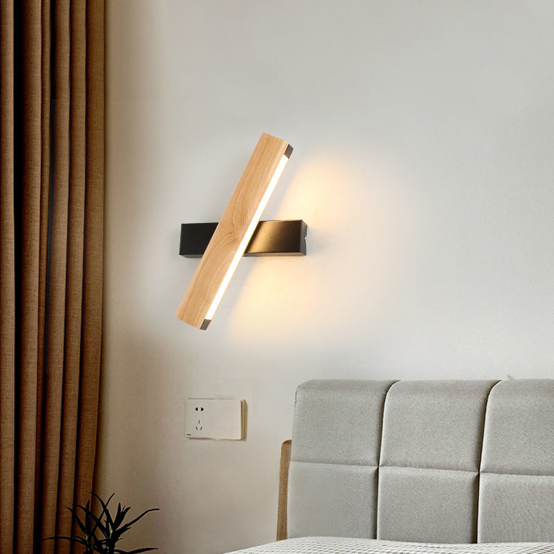 Linear Reading Wall Light Modern Wooden Rotatable LED Bedroom Sconce Lighting Fixture Clearhalo 'Modern wall lights' 'Modern' 'Wall Lamps & Sconces' 'Wall Lights' Lighting' 2038772