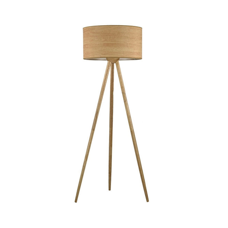 Tripod Bedroom Standing Lamp Wooden Simple LED Floor Light with Cylinder Shade, Beige Clearhalo 'Floor Lamps' 'Lamps' Lighting' 2038836