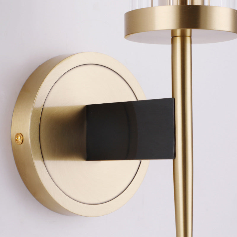 Simple Cylinder Wall Lamp Clear Fluted Glass Wall Mount Light Fixture in Gold Clearhalo 'Cast Iron' 'Glass' 'Industrial' 'Modern wall lights' 'Modern' 'Tiffany' 'Traditional wall lights' 'Wall Lamps & Sconces' 'Wall Lights' Lighting' 2038942