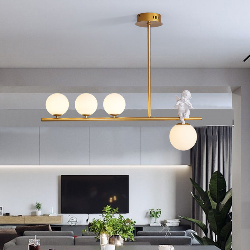 Nordic Island Light Fixture Global Angel Pendant Lighting with Opaline Glass Shade Clearhalo 'Ceiling Lights' 'Glass shade' 'Glass' 'Island Lights' Lighting' 2039073