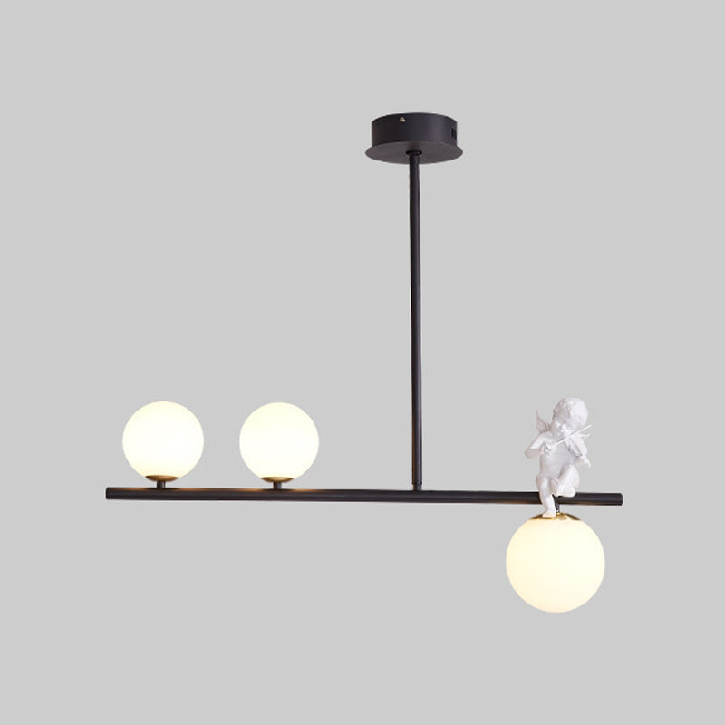 Nordic Island Light Fixture Global Angel Pendant Lighting with Opaline Glass Shade Clearhalo 'Ceiling Lights' 'Glass shade' 'Glass' 'Island Lights' Lighting' 2039082