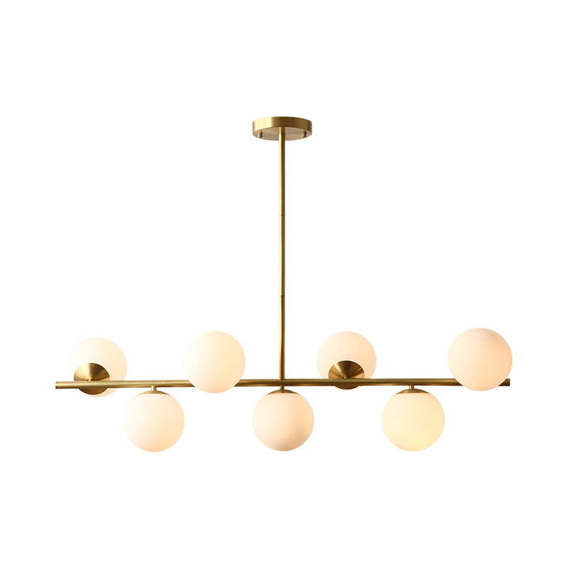 Sphere Island Lighting Contemporary White Glass 7-Light Living Room Pendant Lamp in Brass Clearhalo 'Ceiling Lights' 'Glass shade' 'Glass' 'Island Lights' Lighting' 2039090