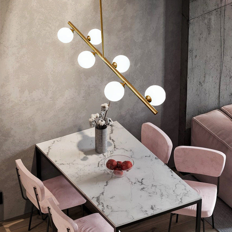Simplicity Ball Island Light Kit Glass Dining Room Pendant Lighting Fixture in Brass 6 Brass Milk White Clearhalo 'Ceiling Lights' 'Glass shade' 'Glass' 'Island Lights' Lighting' 2039091