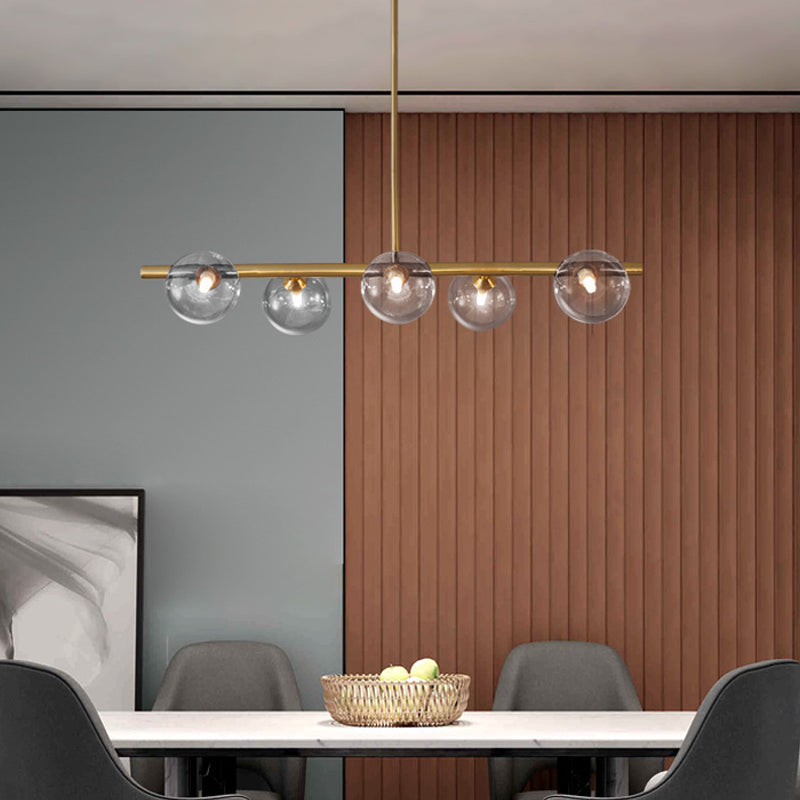 Simplicity Ball Island Light Kit Glass Dining Room Pendant Lighting Fixture in Brass 5 Brass Clear Clearhalo 'Ceiling Lights' 'Glass shade' 'Glass' 'Island Lights' Lighting' 2039098