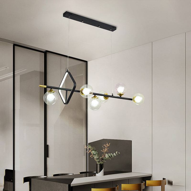 Molecular Dining Room Island Pendant Light Dual Glass 6-Light Modernism Hanging Lamp Kit with Metal Frame Clearhalo 'Ceiling Lights' 'Close To Ceiling Lights' 'Glass shade' 'Glass' 'Island Lights' Lighting' 2039114