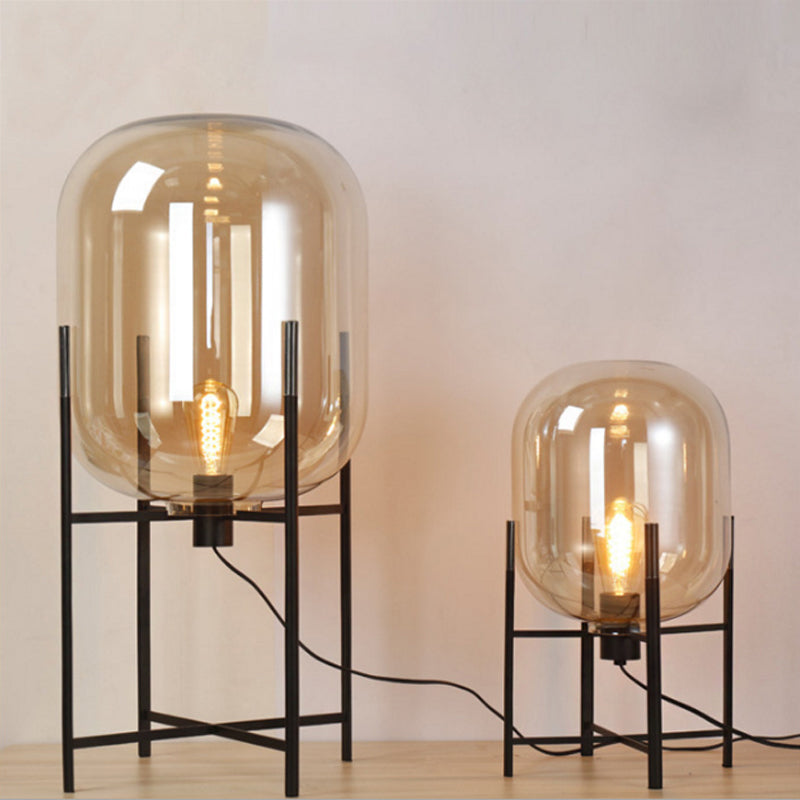 White Gourd Glass Floor Light Modern Style 1 Light Black Standing Lamp with Quadpod for Living Room Clearhalo 'Floor Lamps' 'Lamps' Lighting' 2039137