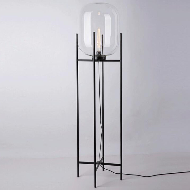 White Gourd Glass Floor Light Modern Style 1 Light Black Standing Lamp with Quadpod for Living Room Clear Clearhalo 'Floor Lamps' 'Lamps' Lighting' 2039138