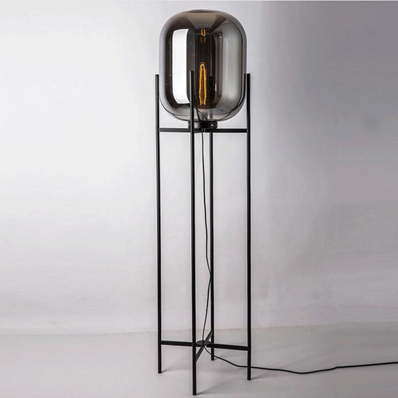 White Gourd Glass Floor Light Modern Style 1 Light Black Standing Lamp with Quadpod for Living Room Smoke Gray Clearhalo 'Floor Lamps' 'Lamps' Lighting' 2039139