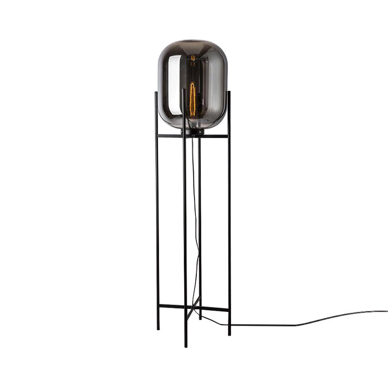 White Gourd Glass Floor Light Modern Style 1 Light Black Standing Lamp with Quadpod for Living Room Clearhalo 'Floor Lamps' 'Lamps' Lighting' 2039140