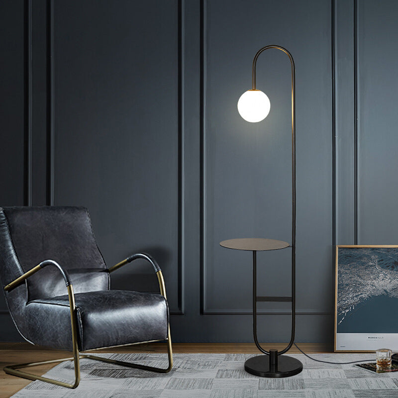 Milky Glass Ball Standing Floor Light Nordic 1 Head Reading Floor Lamp with Tea Table Decoration Clearhalo 'Floor Lamps' 'Lamps' Lighting' 2039142
