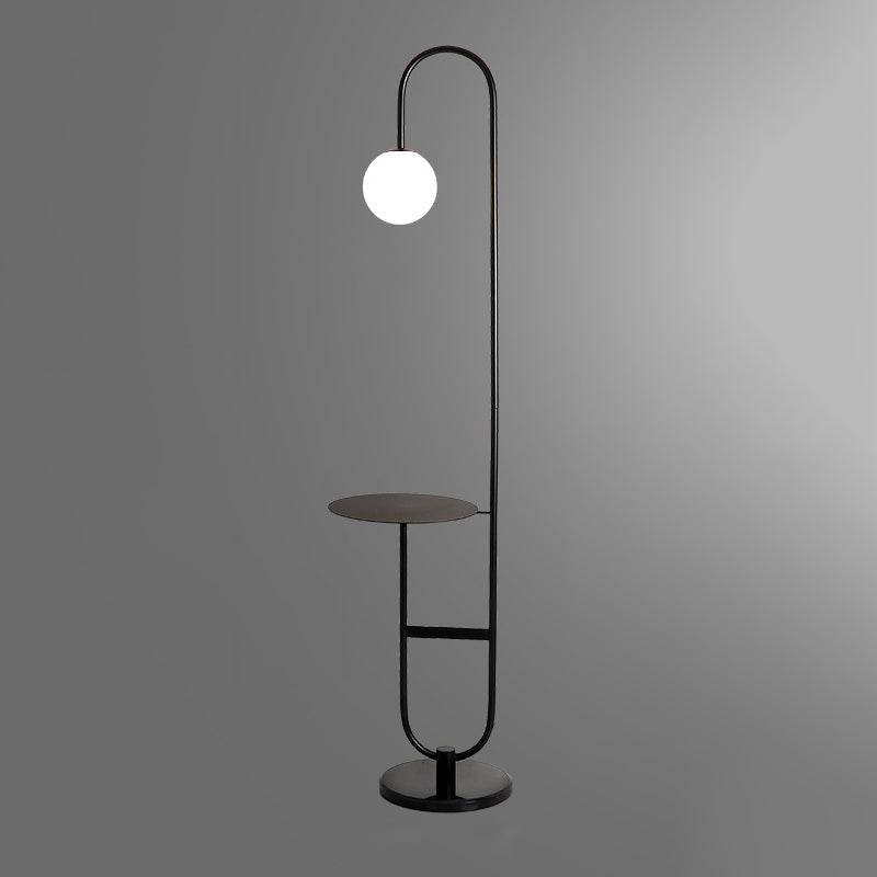 Milky Glass Ball Standing Floor Light Nordic 1 Head Reading Floor Lamp with Tea Table Decoration Clearhalo 'Floor Lamps' 'Lamps' Lighting' 2039143