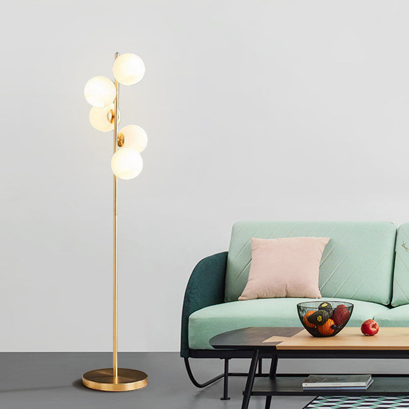 Orb Floor Standing Lamp Modernity Milky Glass 5-Light Gold Reading Floor Lighting for Living Room Clearhalo 'Floor Lamps' 'Lamps' Lighting' 2039152