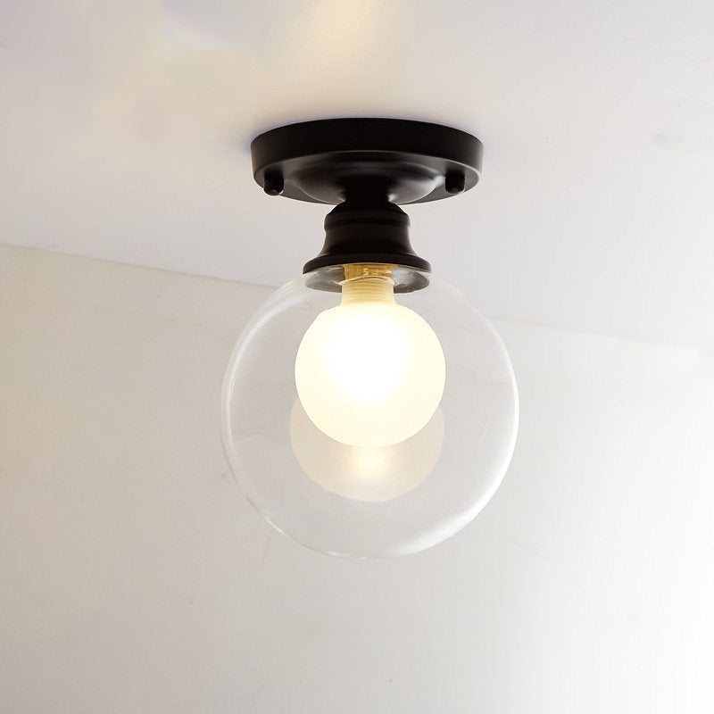 1-Light Corridor Flush Light Fixture Modern Black Flush Mount Lighting with Globe Dual Glass Shade Clearhalo 'Ceiling Lights' 'Close To Ceiling Lights' 'Close to ceiling' 'Flush mount' Lighting' 2039210