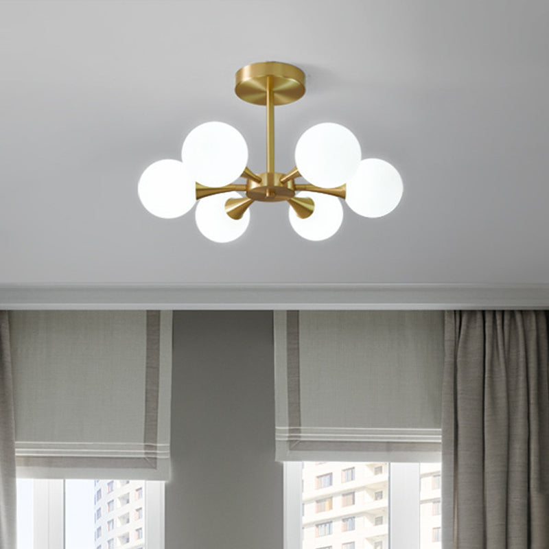 Brass Globe Semi Flush Light Minimalist Glass LED Close to Ceiling Lamp for Bedroom Clearhalo 'Ceiling Lights' 'Close To Ceiling Lights' 'Close to ceiling' 'Glass shade' 'Glass' 'Semi-flushmount' Lighting' 2039235